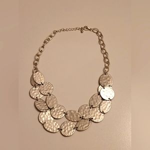 STATEMENT NECKLACE silver toned hammered metal necklace